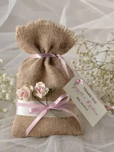 Chocolate jute bags for return gifts for weddings (H 12 x W 8cm) x 50 pcs